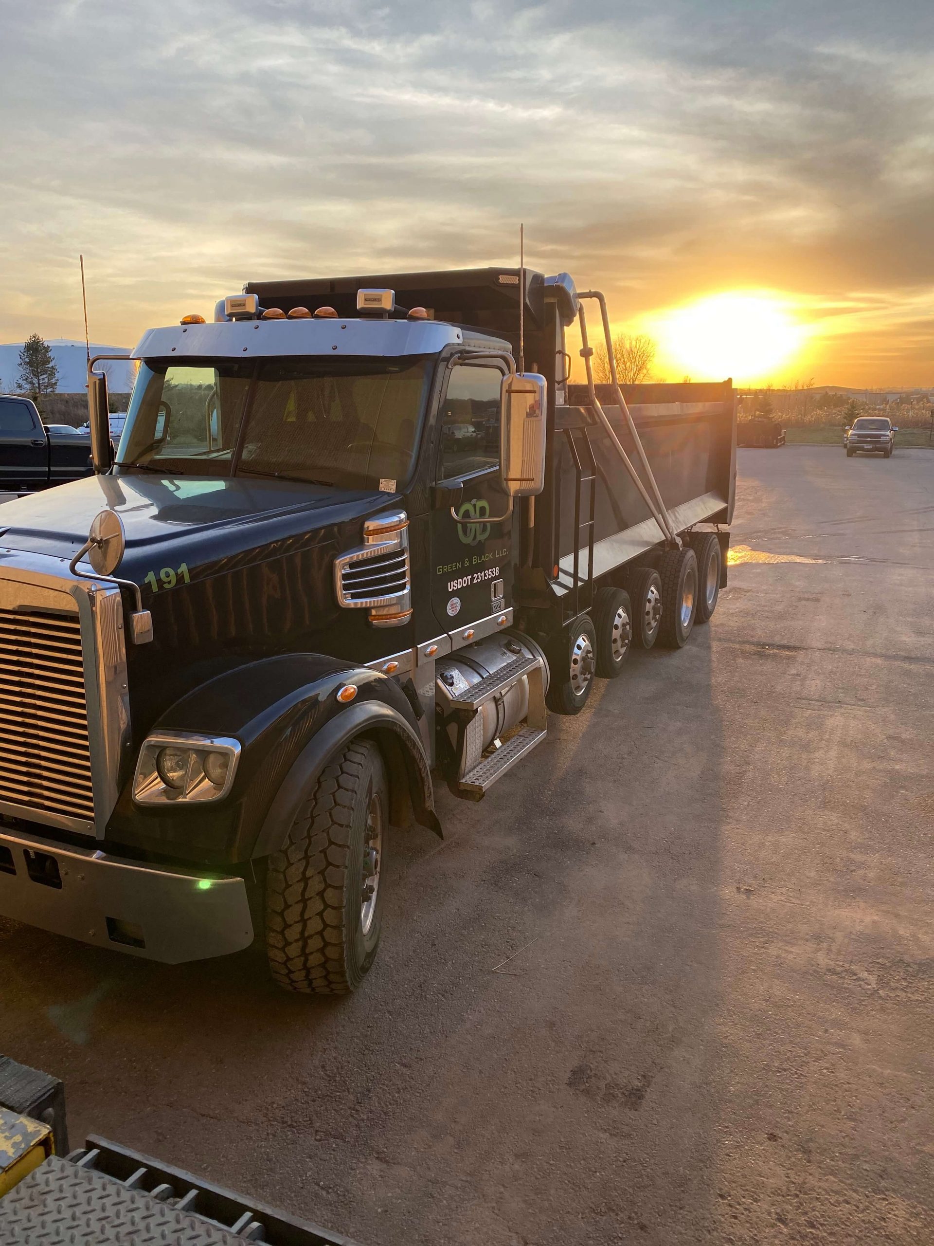 Trucks and sunset